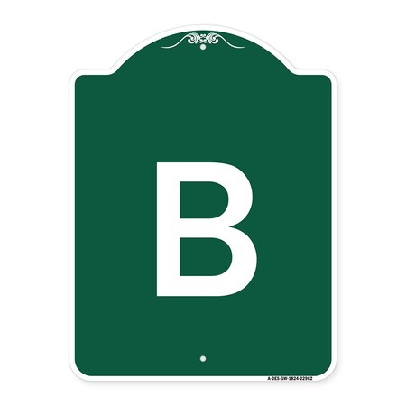 Signmission Designer Series Sign-Sign W/ Letter B, Green & White Aluminum Sign, 18" x 24", GW-1824-22962 A-DES-GW-1824-22962
